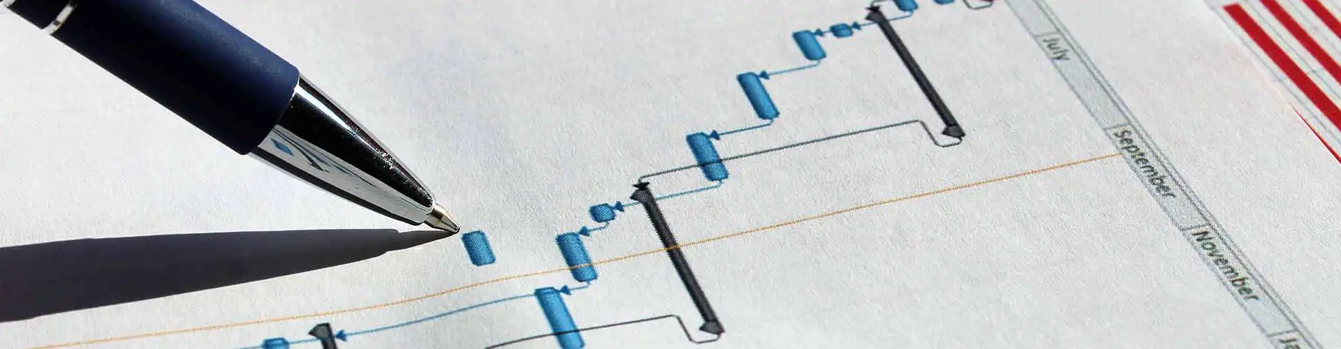 pen pointing at line chart